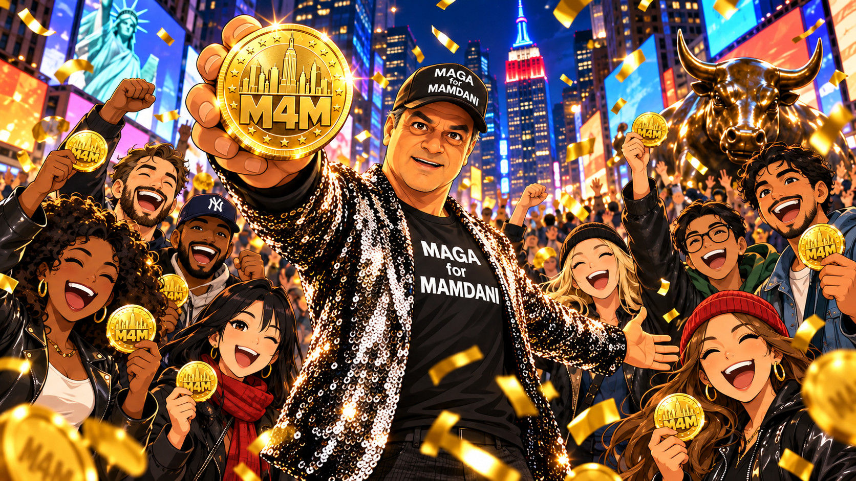The M4M anime community celebrating together in Times Square